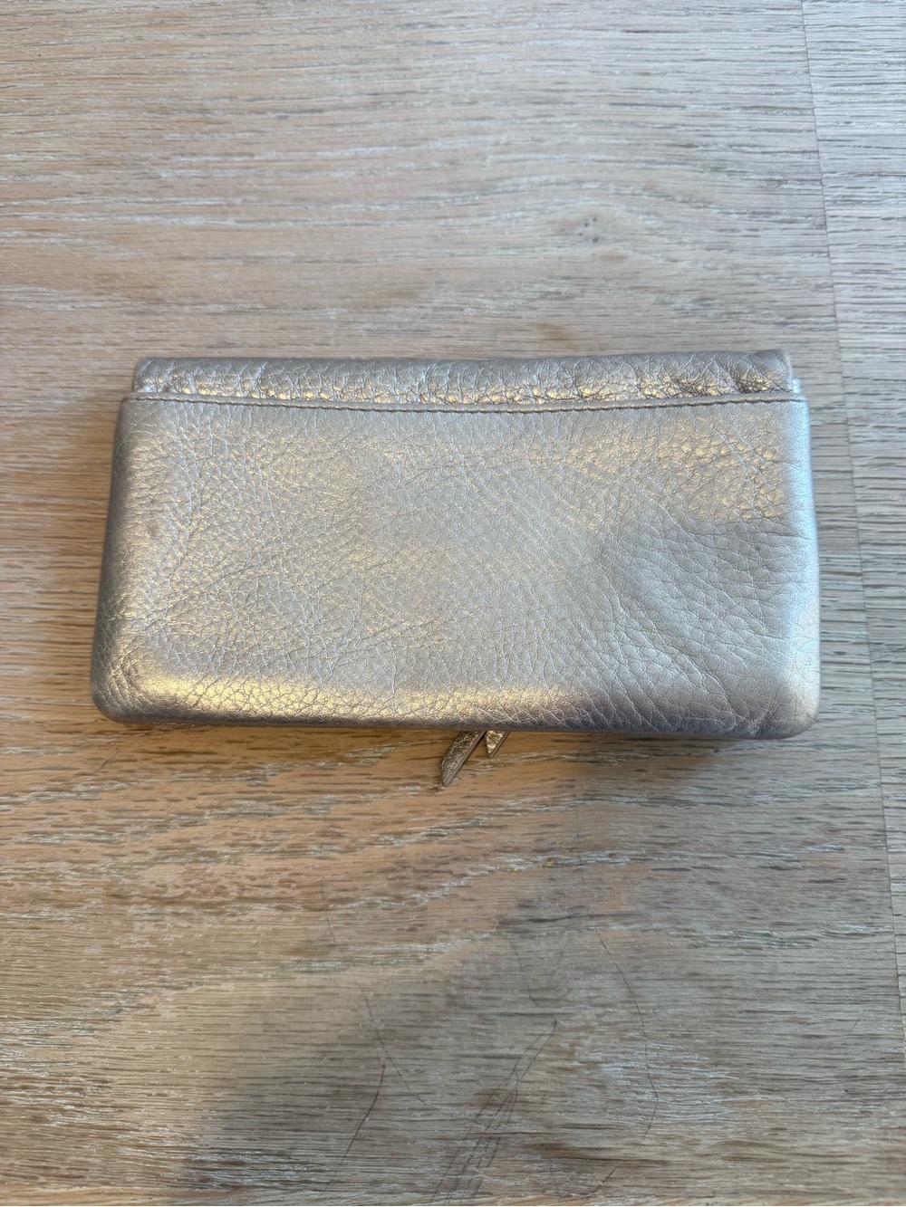 HOBO Metallic Silver Pebbled Leather Zip Wallet